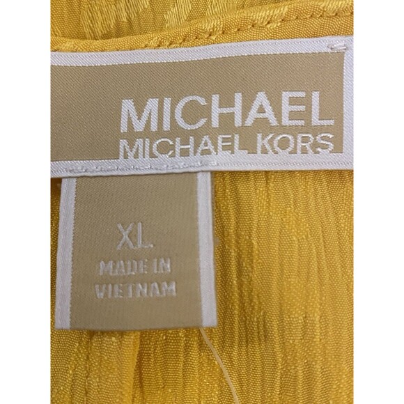 F. Michael Kors Top XL Ruched Yellow Blouse Cap Sleeve V Neck NWT $98 - Picture 8 of 11